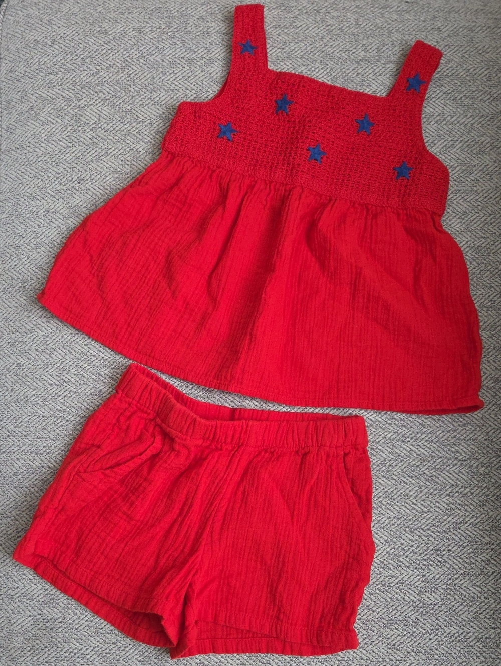Cat & Jack Red Two-Piece Tank Top and Shorts Set with Blue Star Details